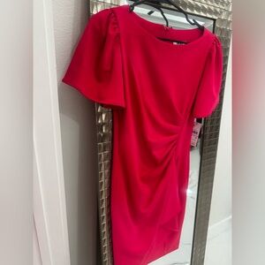 New DKNY Hot Pink Ruched Midi Dress
